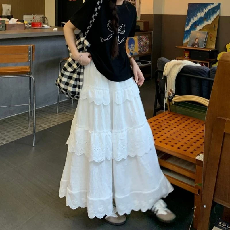 大码胖mm法式温柔甜美芭蕾风白色半身裙高腰显瘦气质a字蛋糕裙女