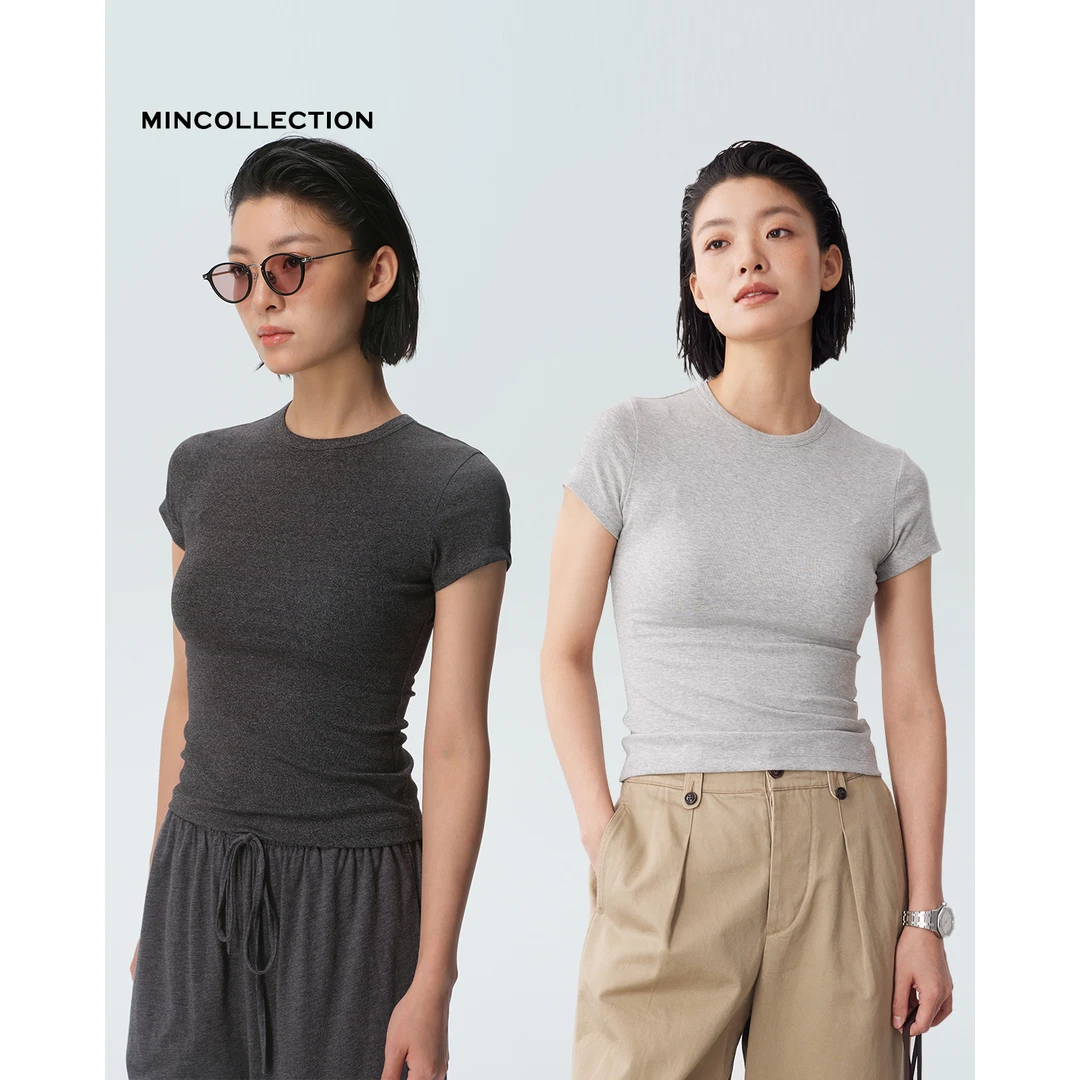 正肩显瘦T/灰色系弹力修身圆领显瘦短袖T恤52510