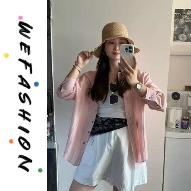 【WE】两件套！棉麻防晒长袖衬衫➕背心