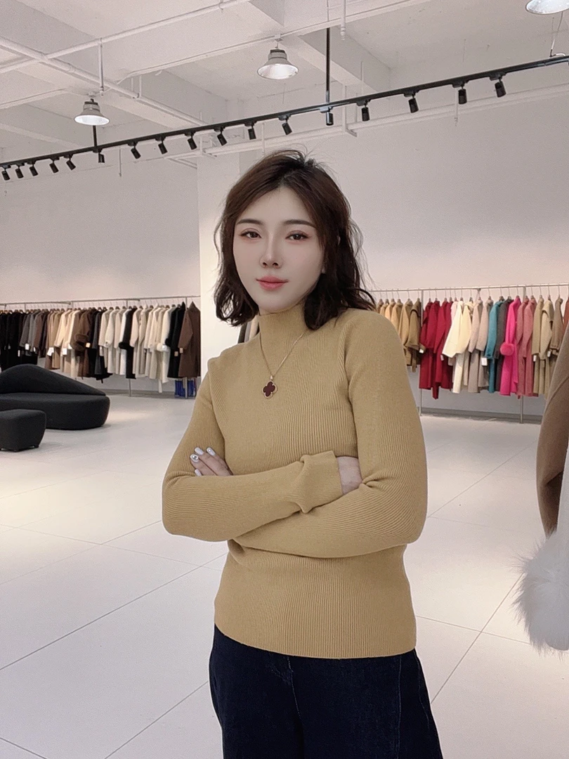 （10001）鄂市产地 一线成衣 半高领修身短款针织衫