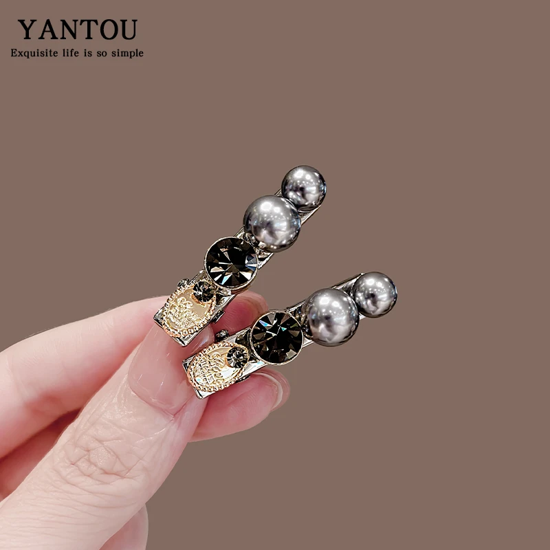 时尚珍珠水钻发夹女2025新款侧边刘海夹精致发卡高级感碎发鸭嘴夹