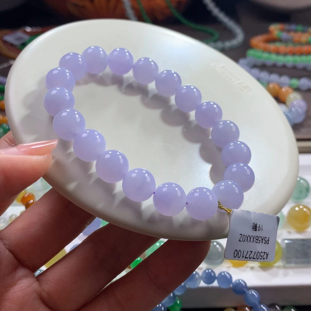 翡翠未镶嵌手链胶润细腻满色紫卡10