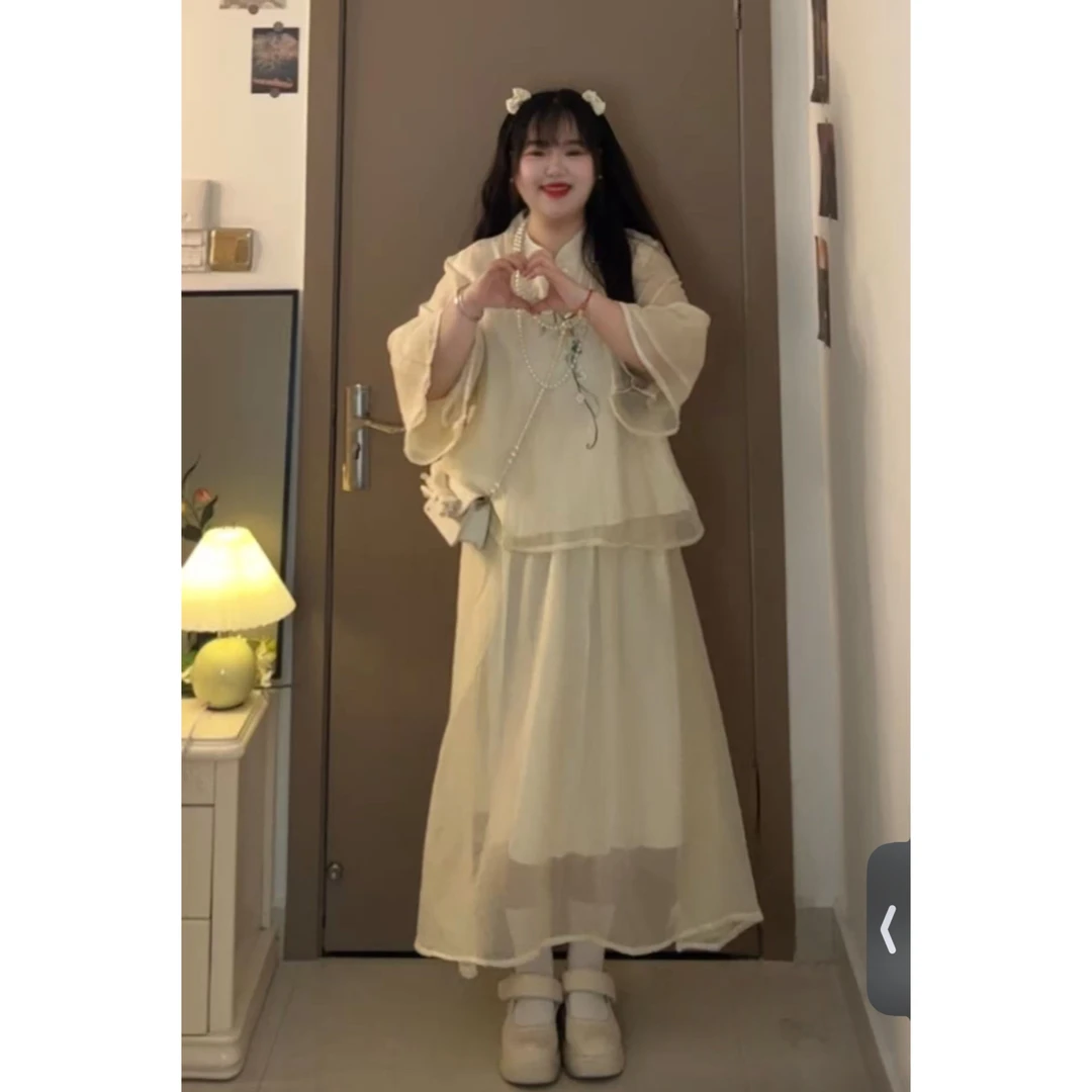 新中式时尚套装女夏季新款小清新拼接上衣+高腰半身裙子812