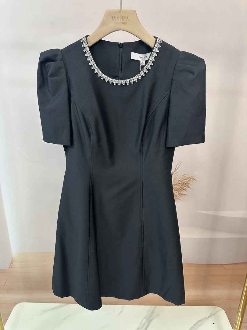 【下单无需备注自选尺码】秋水显瘦黑色蕾丝连衣裙H型022306