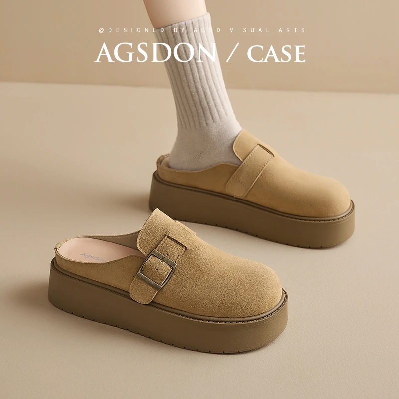 奥古狮登厚底包头拖鞋女2025新款春夏复古勃肯鞋一脚蹬懒人半拖H