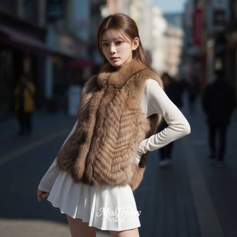 千金妖姬皇冠级进口狐狸毛车条霜染双色渐变马甲品牌同款5764