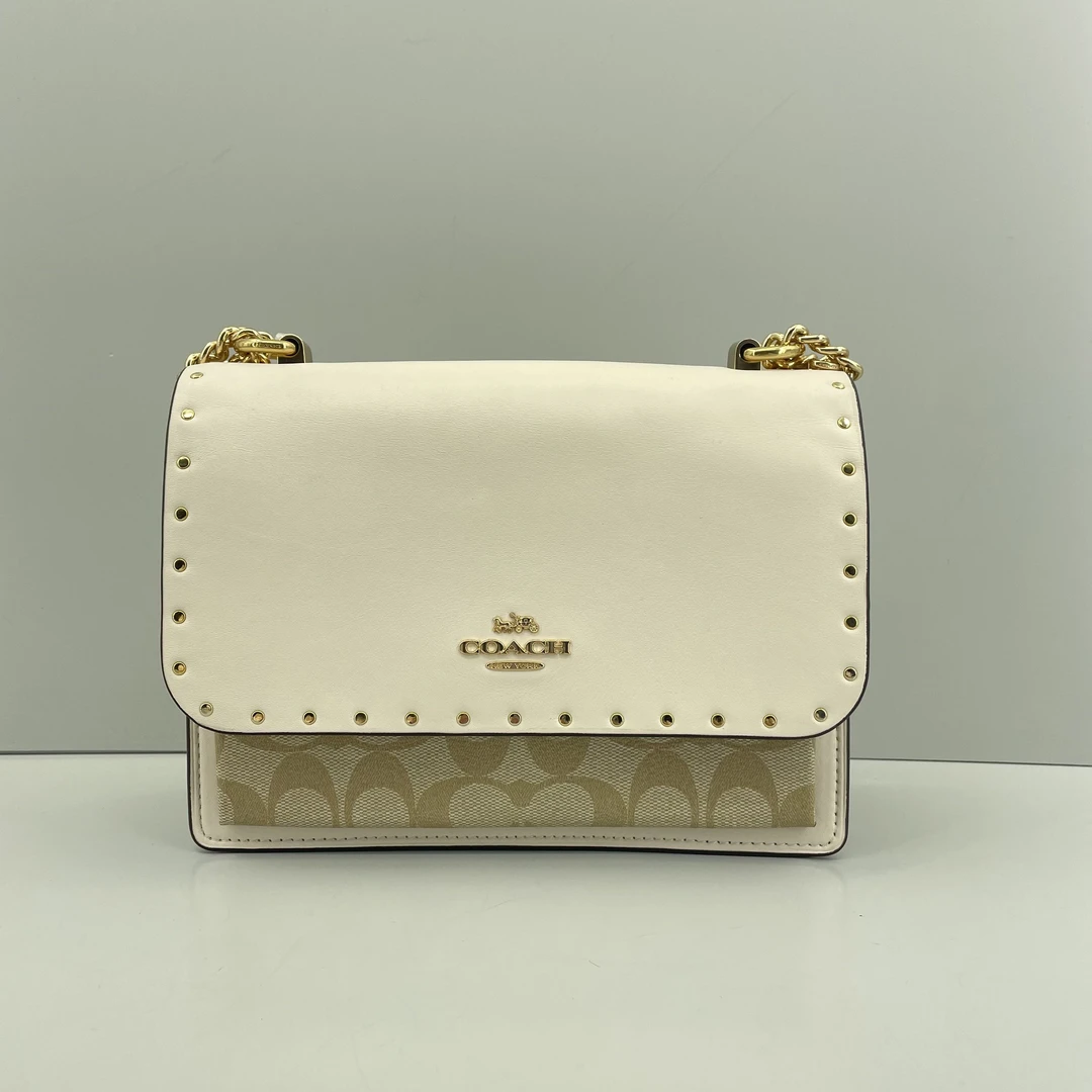 95新 COACH/蔻驰 Klare 白拼老花风琴包22x17x6cmE021105
