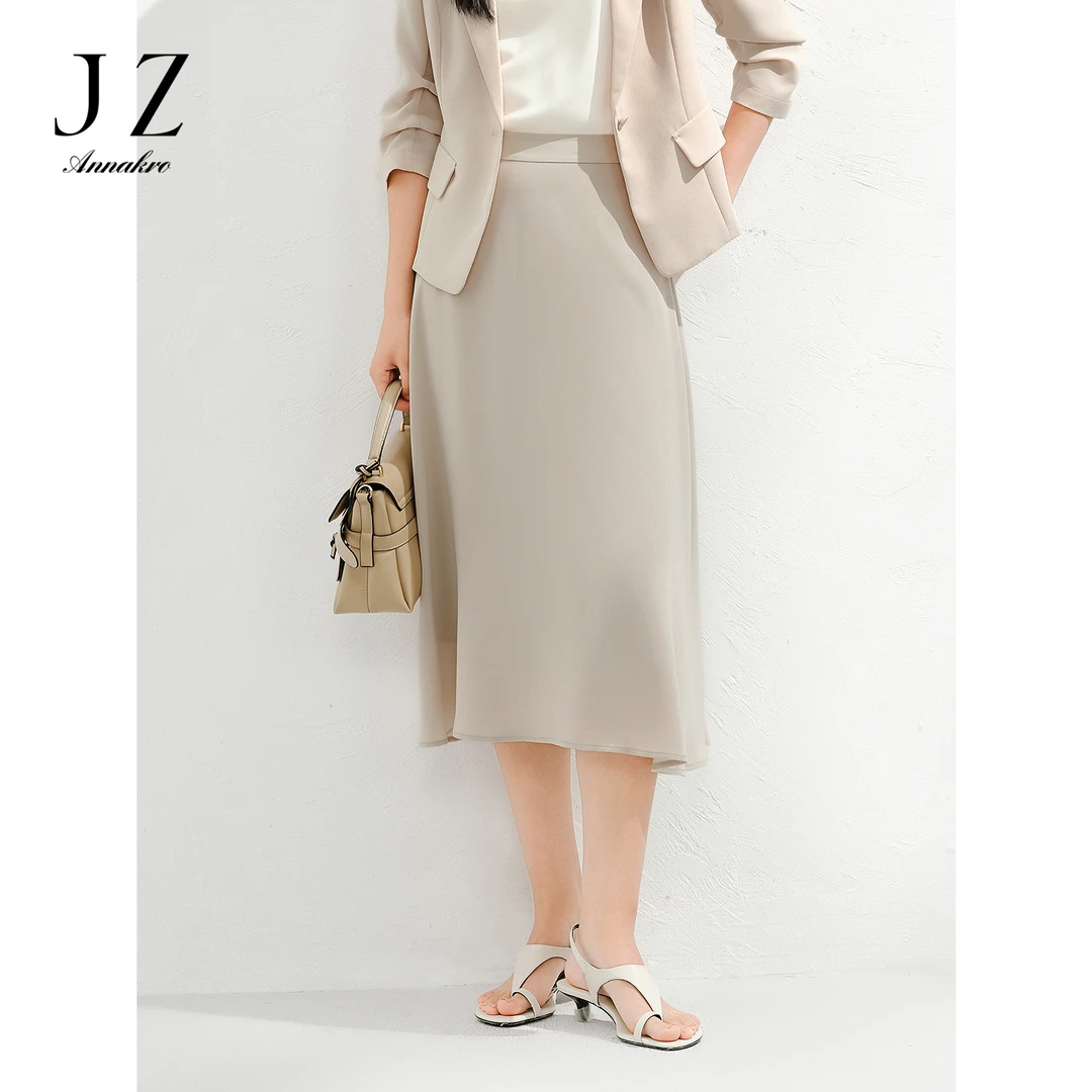 【婷婷专属】玖姿安娜蔻KWFX20034优雅极简风智感通勤醋酸伞裙半身