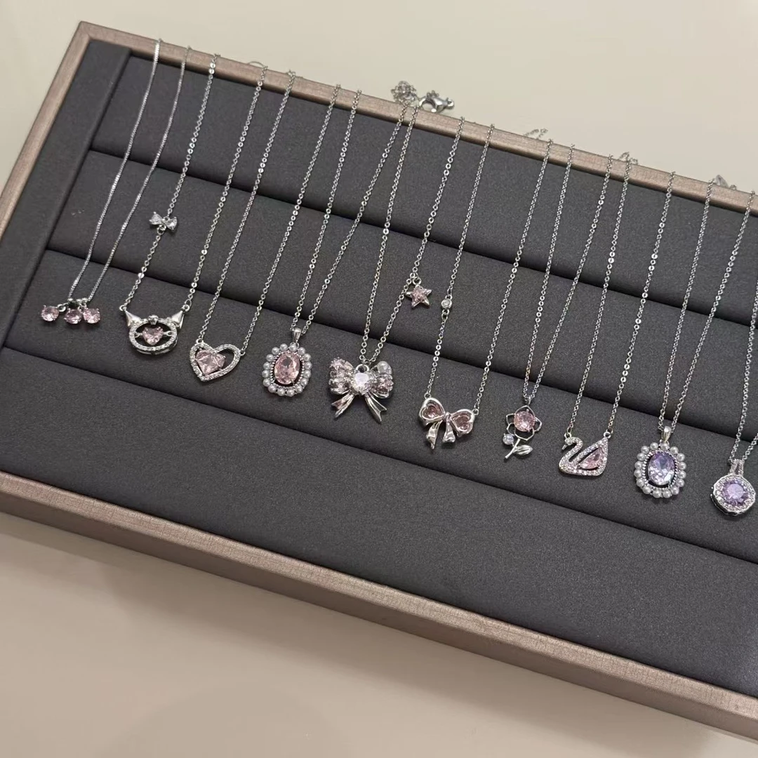 合金锆石项链 粉色锆石项链轻奢高级感小众首饰蝴蝶饰品配饰合集