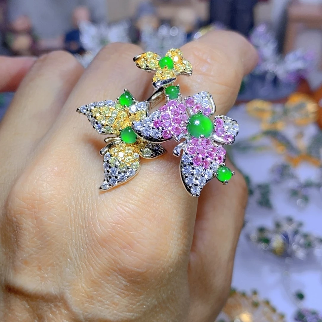 翡翠耳钉银S925镶嵌天然翡翠