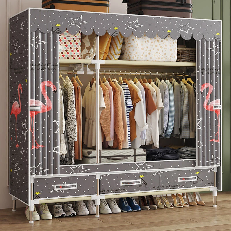 布衣柜带抽屉衣柜家用卧室结实耐用布衣柜出租房现代简约衣橱宿舍