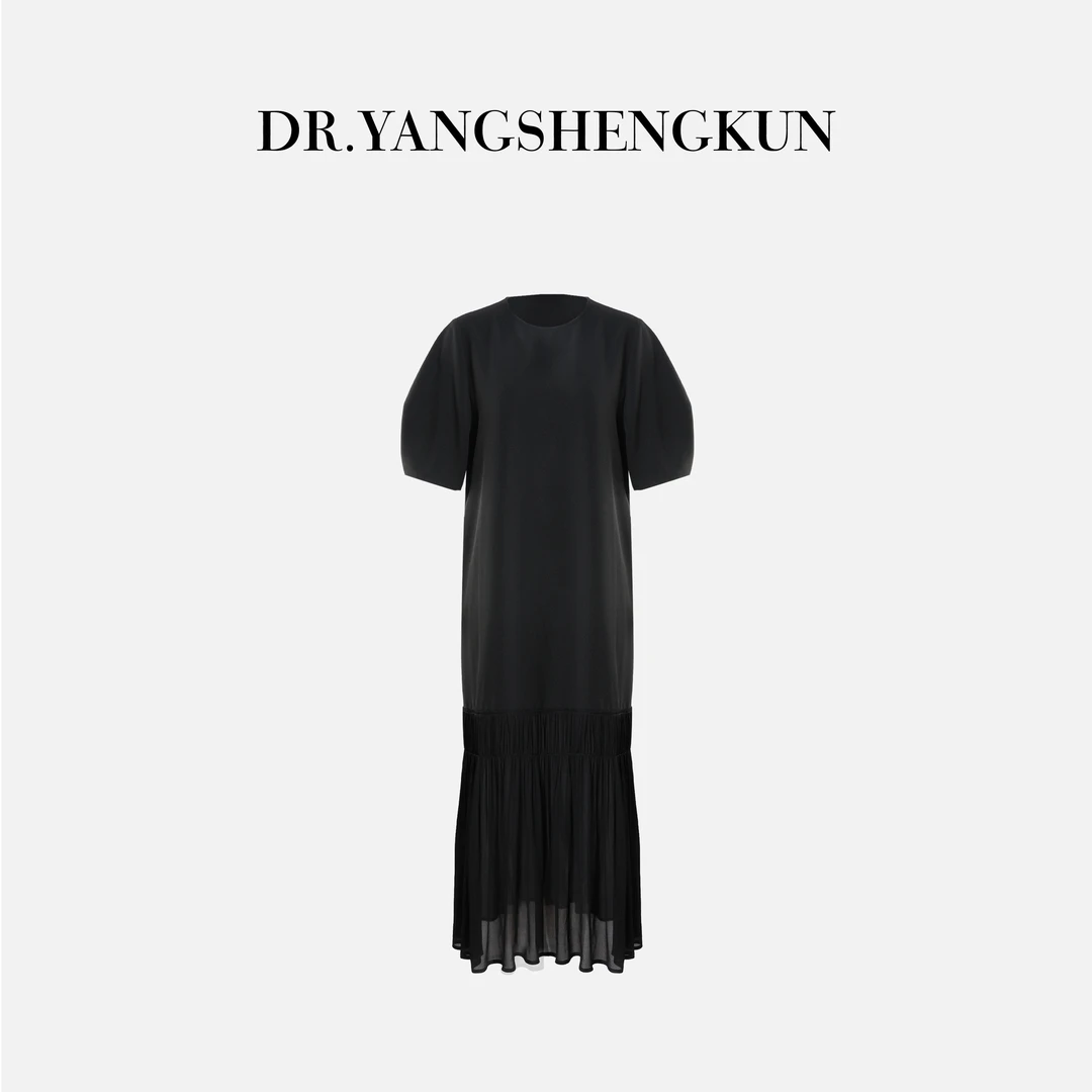 杨圣坤2025夏季时尚百搭圆领净版荷叶边短袖连衣裙女SW2541203
