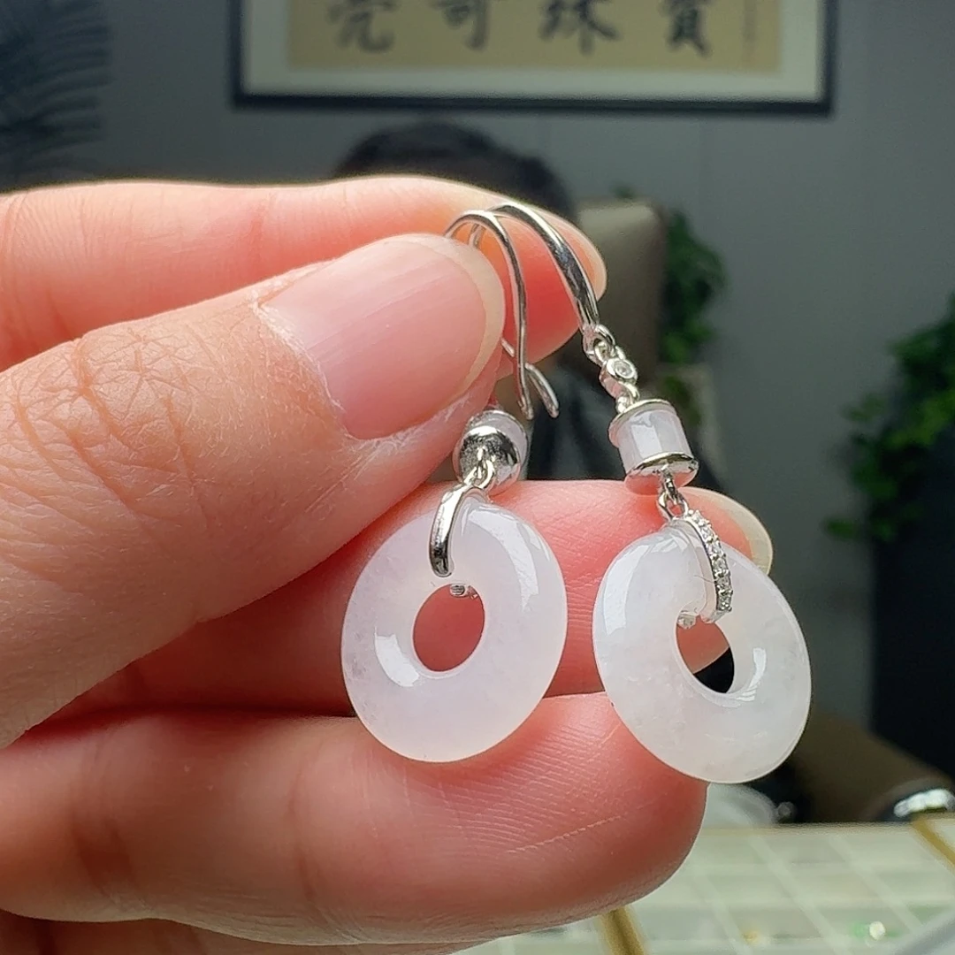 翡翠银S925镶嵌耳饰天然
