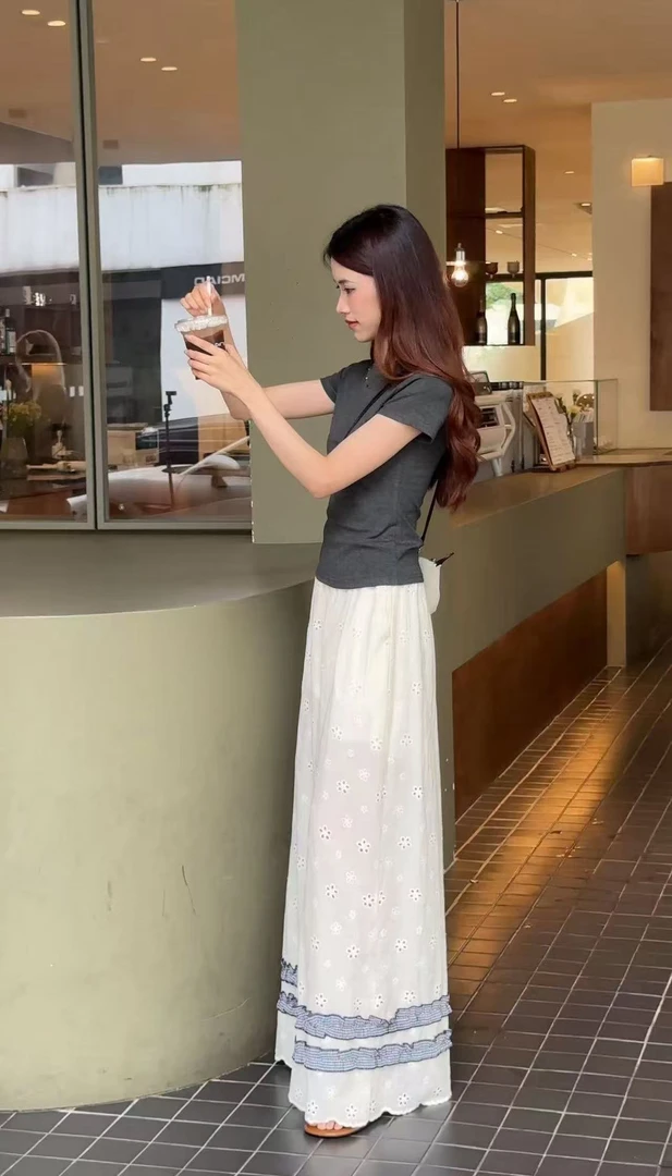 韩版刺绣提花慵懒感松紧腰休闲裤88982-1（裤长98）