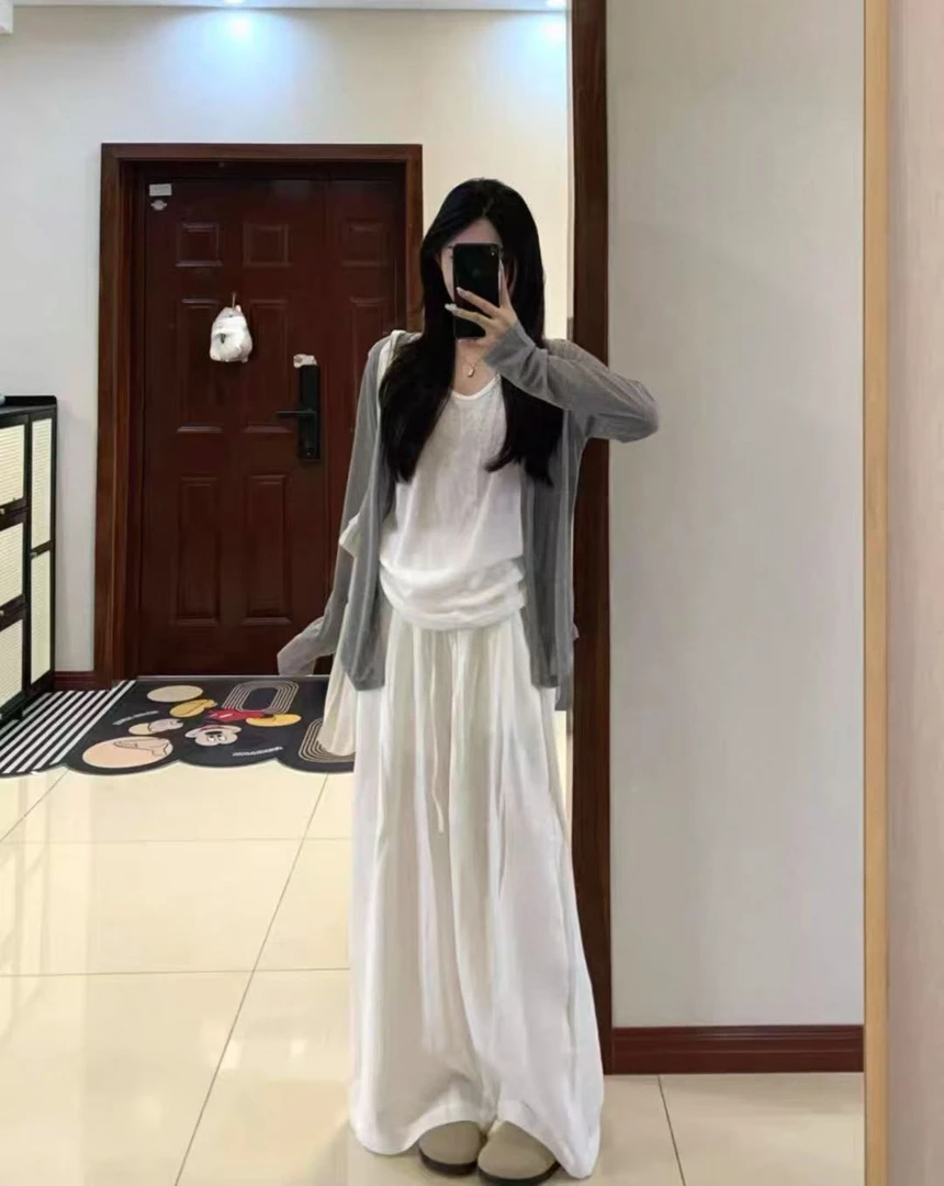 早秋通勤日韩宽松休闲时尚三件套装开衫+背心+阔腿裤AXCZ-88115