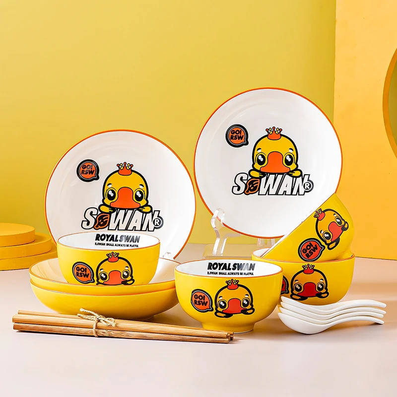 皇冠鸭16件餐具套装家用米饭碗面碗炒菜盘子饭盘加厚防烫可微波