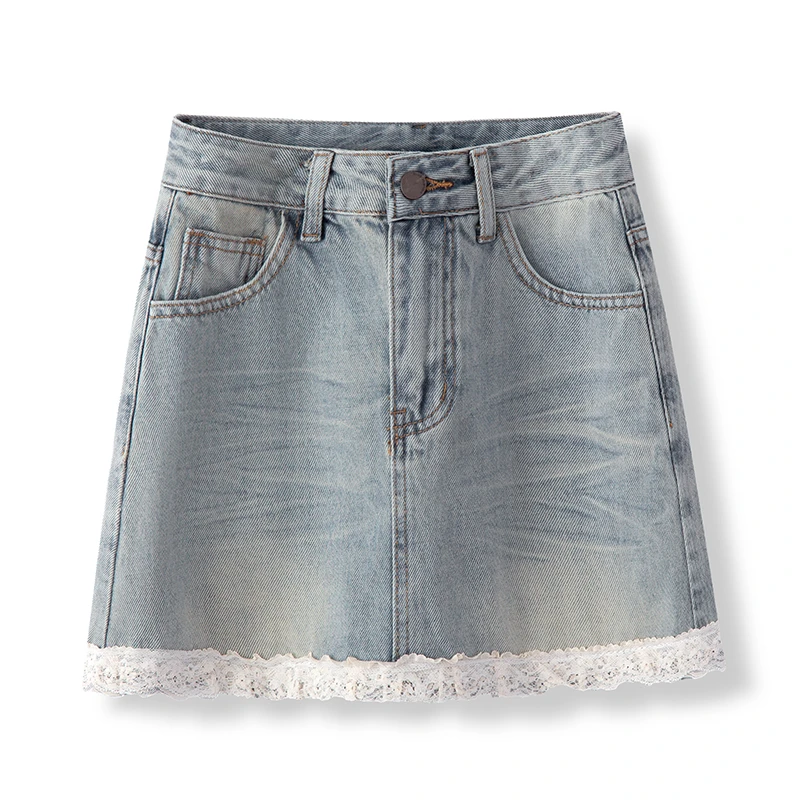 拉夏贝尔2025新款夏季牛仔裙女休闲短裙A字半身裙子高腰百搭显瘦