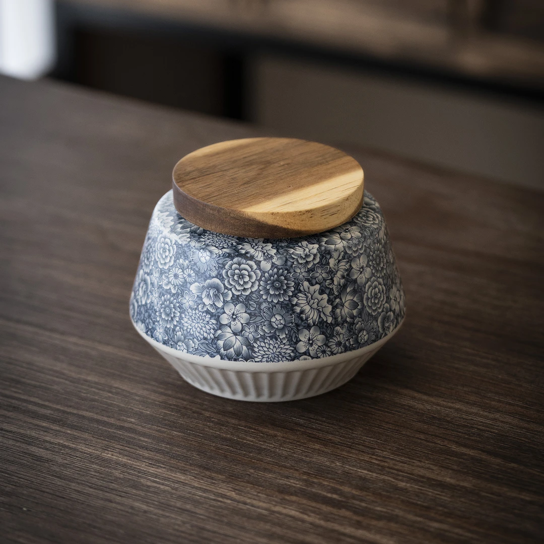 仿古青花手绘繁花茶叶罐家用陶瓷密封罐储存罐防潮罐茶道配件