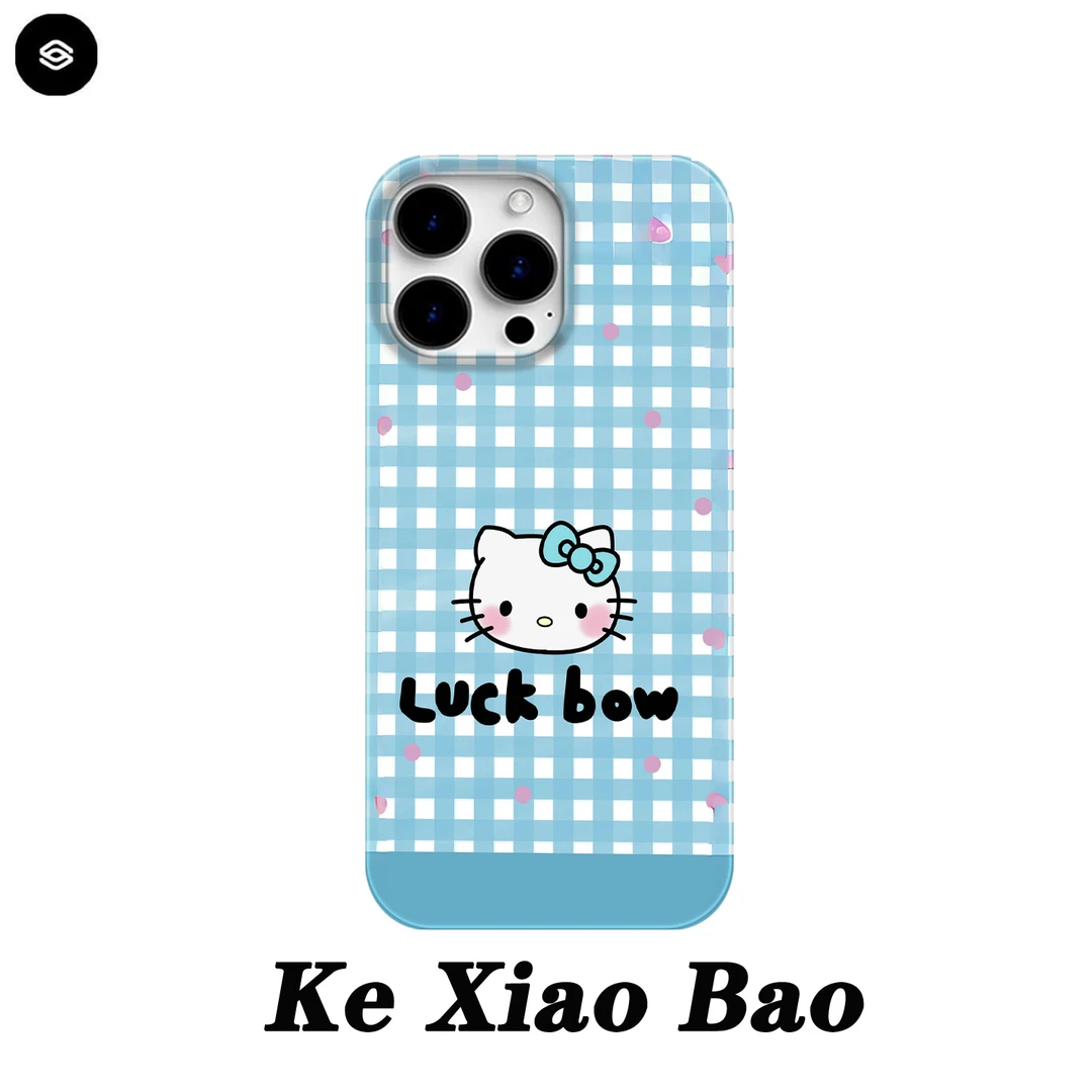 蓝白格纹凯蒂猫适用苹果16promax手机壳可爱15pro简约iPhone14/13