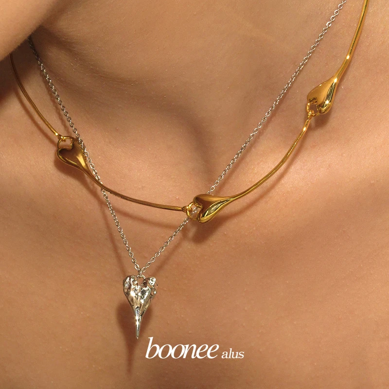 boonee alus 铜合金项链 双层叠戴爱心项链颈链高级感轻奢锁骨链