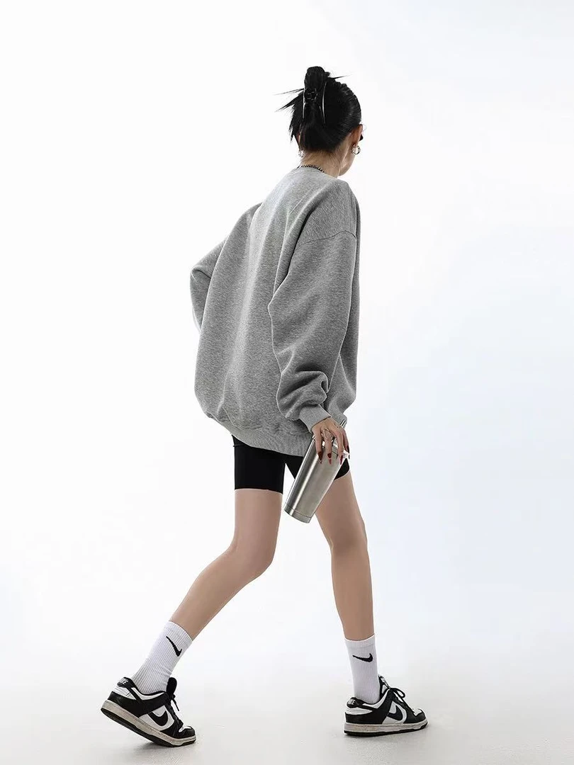 新款卫衣情侣宽松长袖圆领ins男女百搭简约美式印花早秋休闲打底