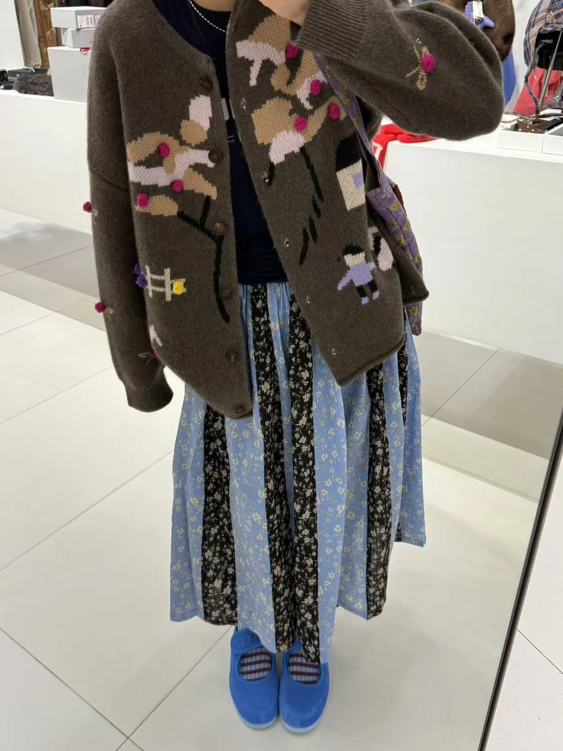 OIIORIRI设计师品牌早春复古印花半身裙女休闲小清新百搭半裙