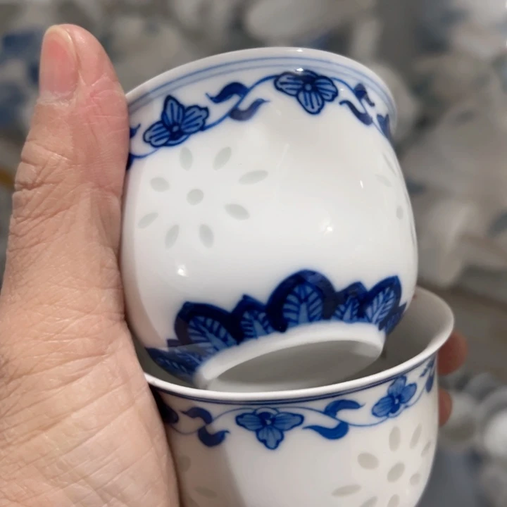 杯手绘玲珑两个缸杯陶瓷