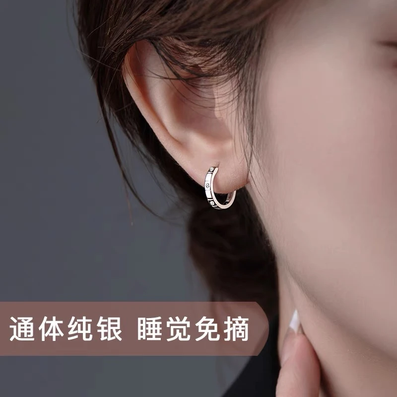 925银耳饰 纯银耳环养耳洞素圈耳钉免摘耳扣小耳圈耳骨轻奢气质女