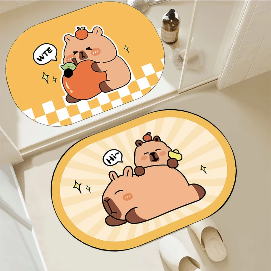 两条装 慵懒豚猪40*60厘米硅藻泥底 新款卡通吸水可爱风格脚垫by