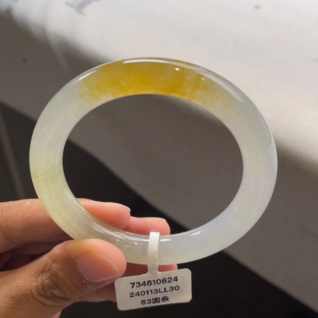 翡翠未镶嵌手镯冰黄翡圆条