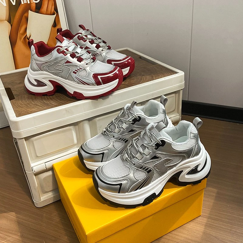 厚底增高网面老爹鞋女款2025新款春夏季爆款小个子休闲运动女鞋子