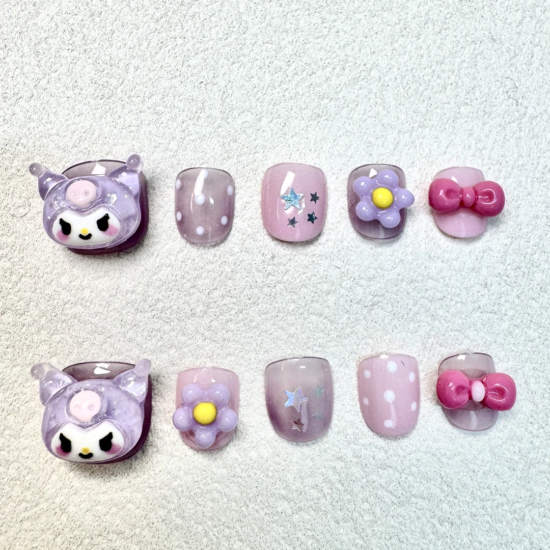 库洛米女童学生新款穿戴甲可爱指甲贴片小女孩纯手工玩具美甲贴片