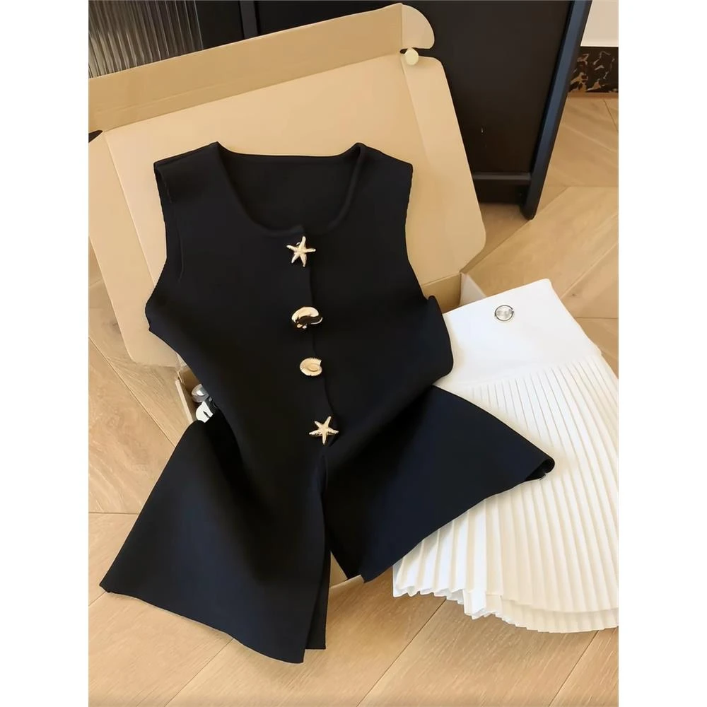 自留款推荐~法式气质收腰无袖马甲女夏季新款单排扣时尚百搭上衣