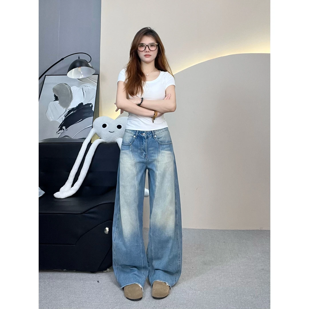 【骆妍专属】2025春秋复古直筒牛仔裤女韩版宽松显瘦休闲阔腿裤1128