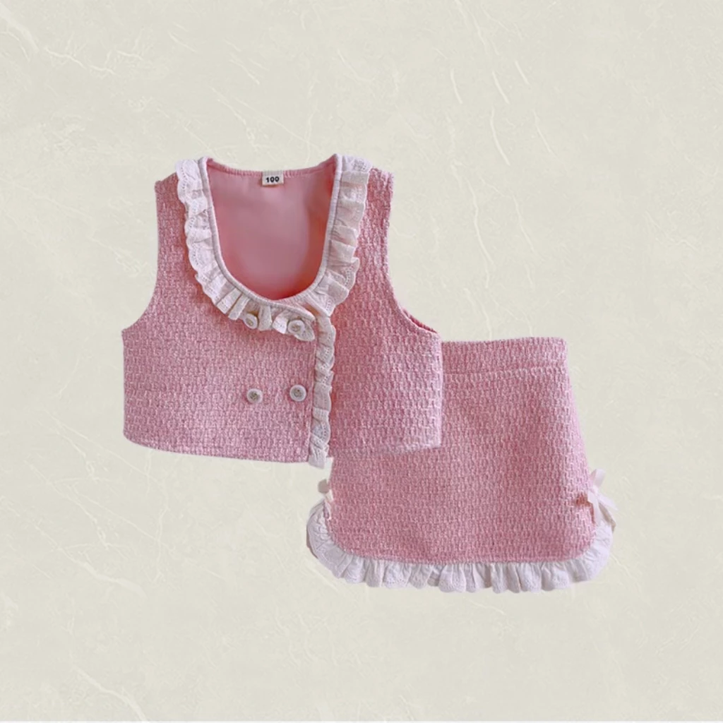 【优米】女童小香风套装秋款洋气时尚马甲短裙两件套GC0616