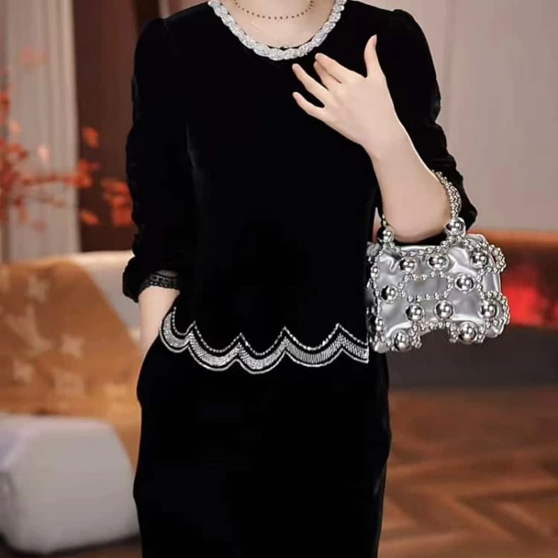 A872【连衣裙】2025早秋新款高端轻奢优雅气质女人味假两件连衣裙