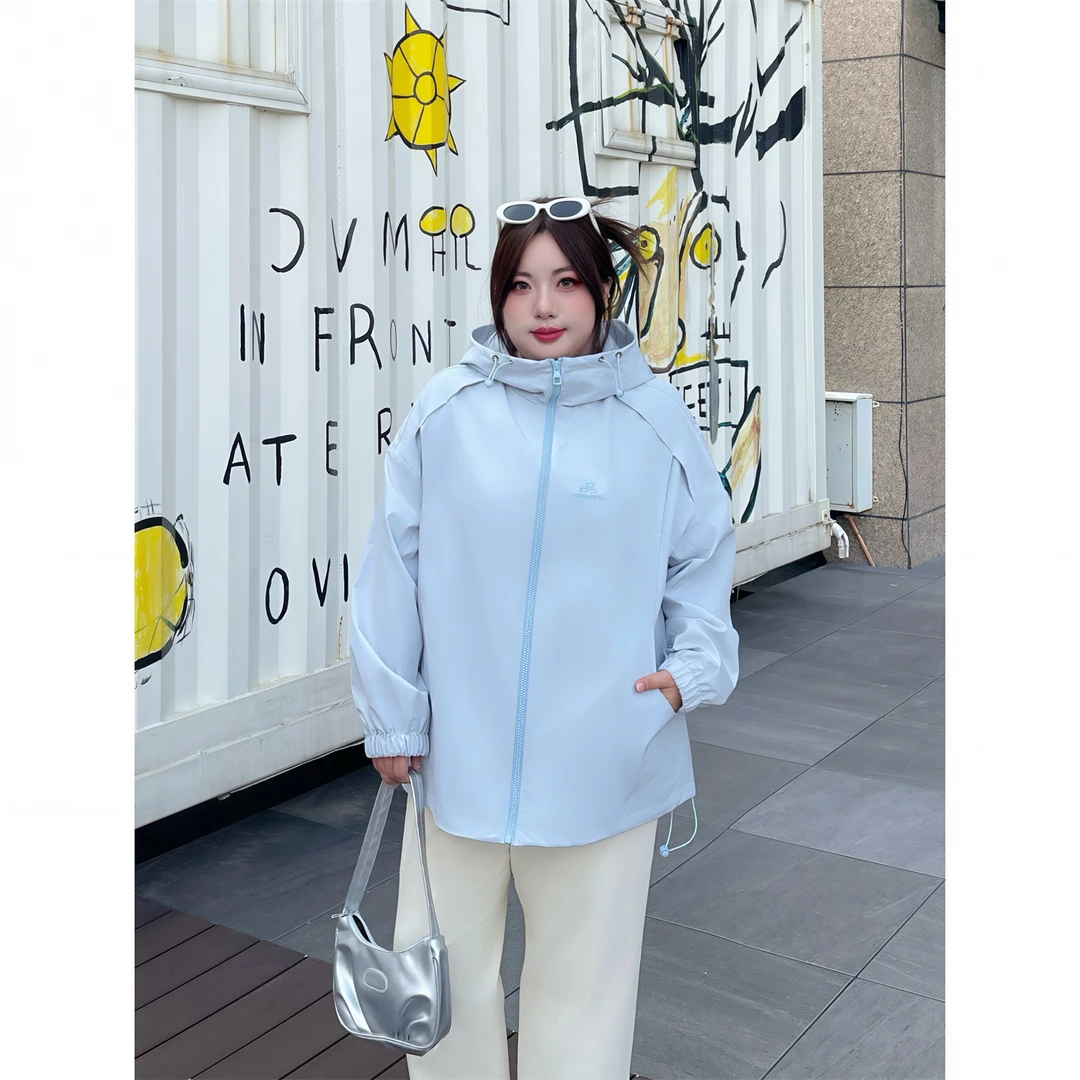 大码女装秋季简约花契200斤胖mm韩系甜系软壳冲锋衣13865-C