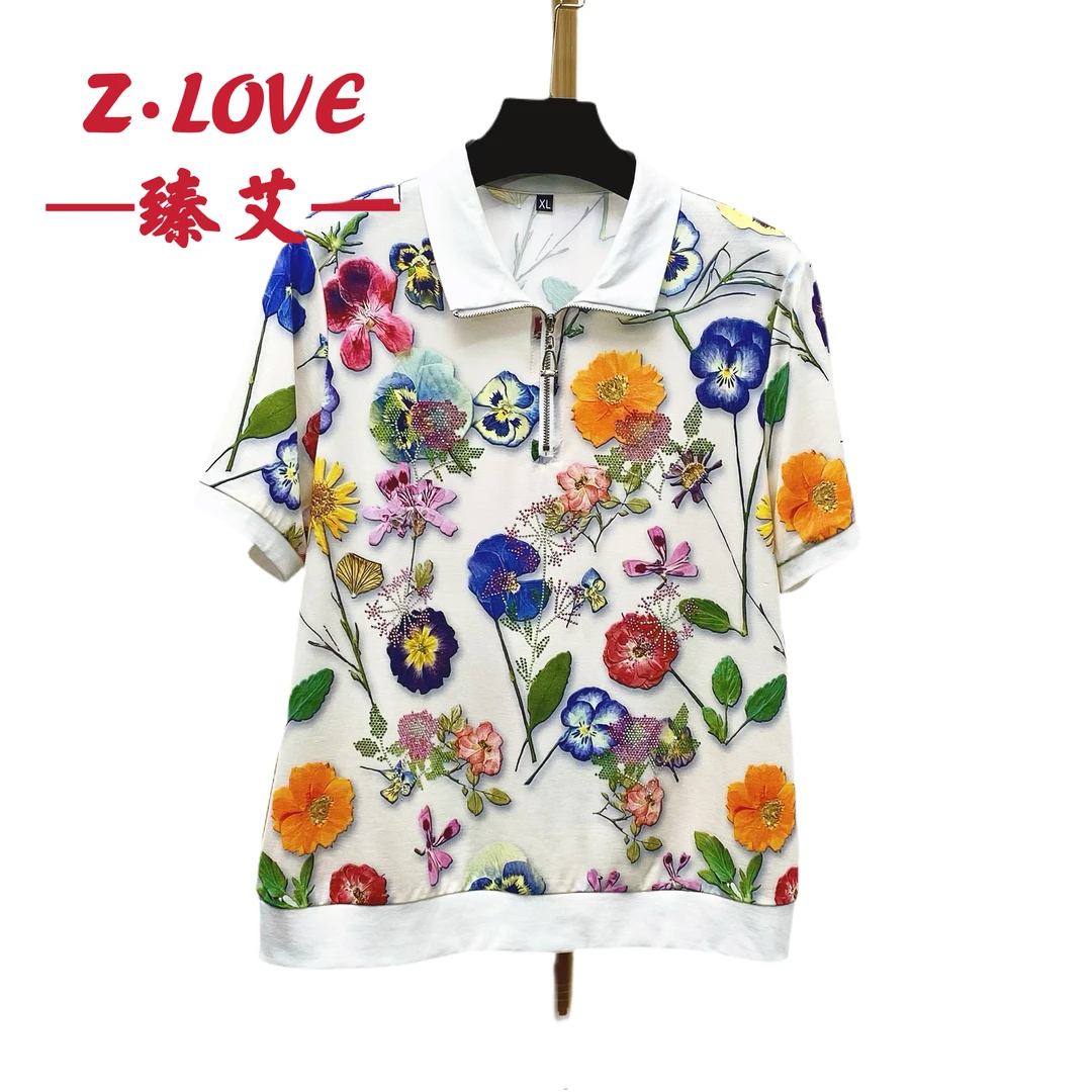 【莫奈花园高端翻领t恤女】新款短袖宽松洋气上衣打底针织小衫502A