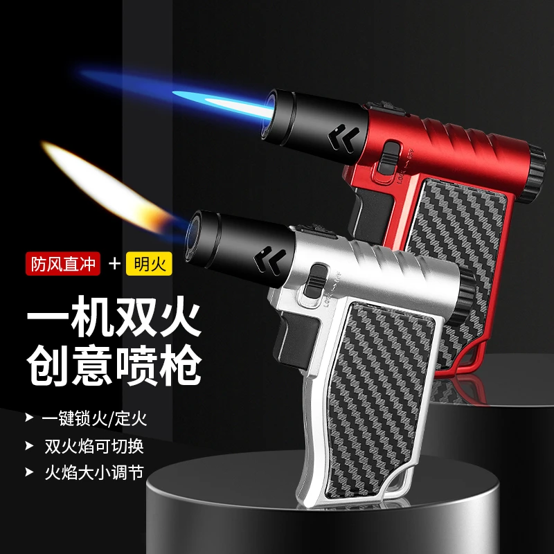 充气防风打火机户外直冲点火器手持焊枪蓝焰多用途可切换火焰喷枪