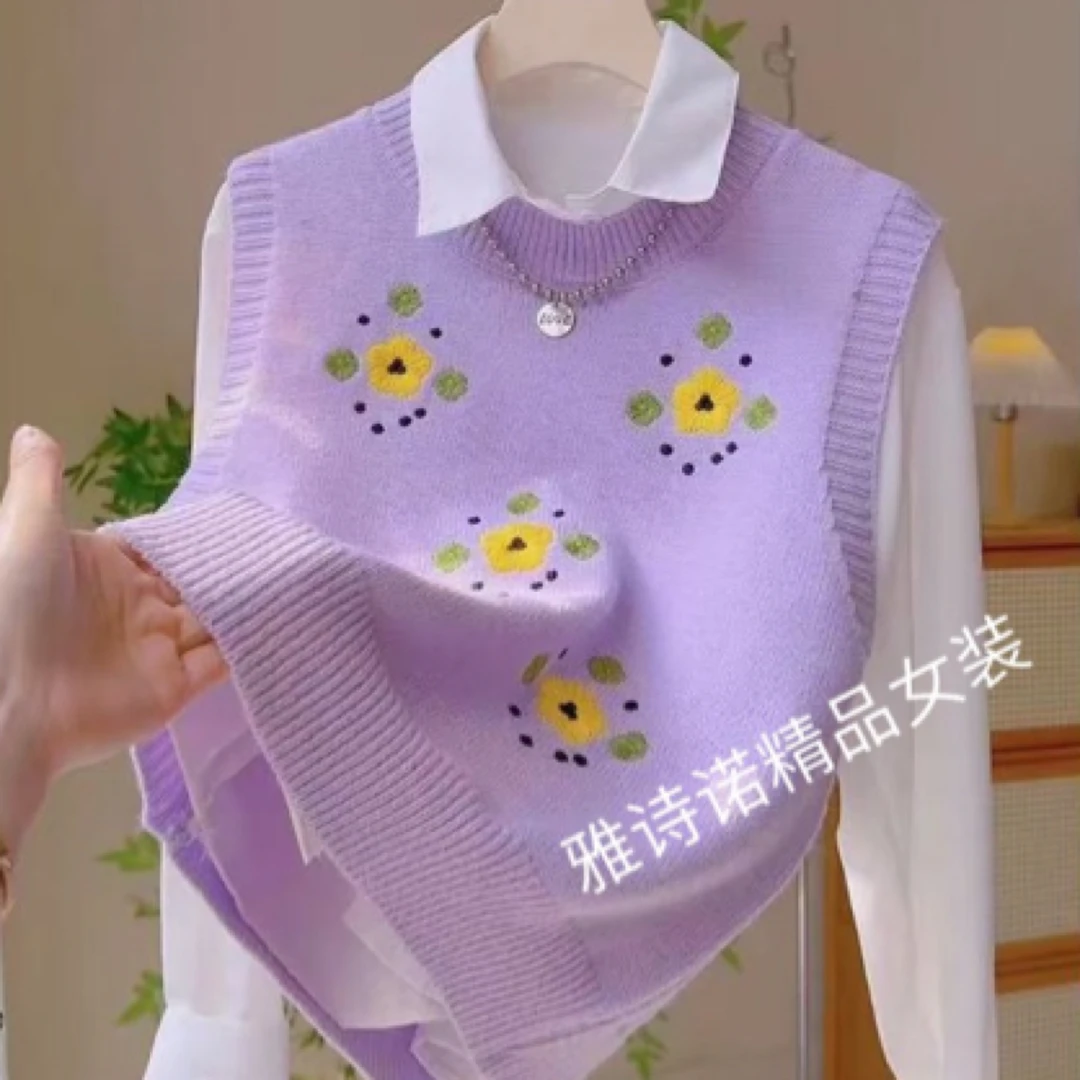 立体花针织背心马甲女2025秋冬新款时尚洋气毛衣坎肩外穿无袖上衣