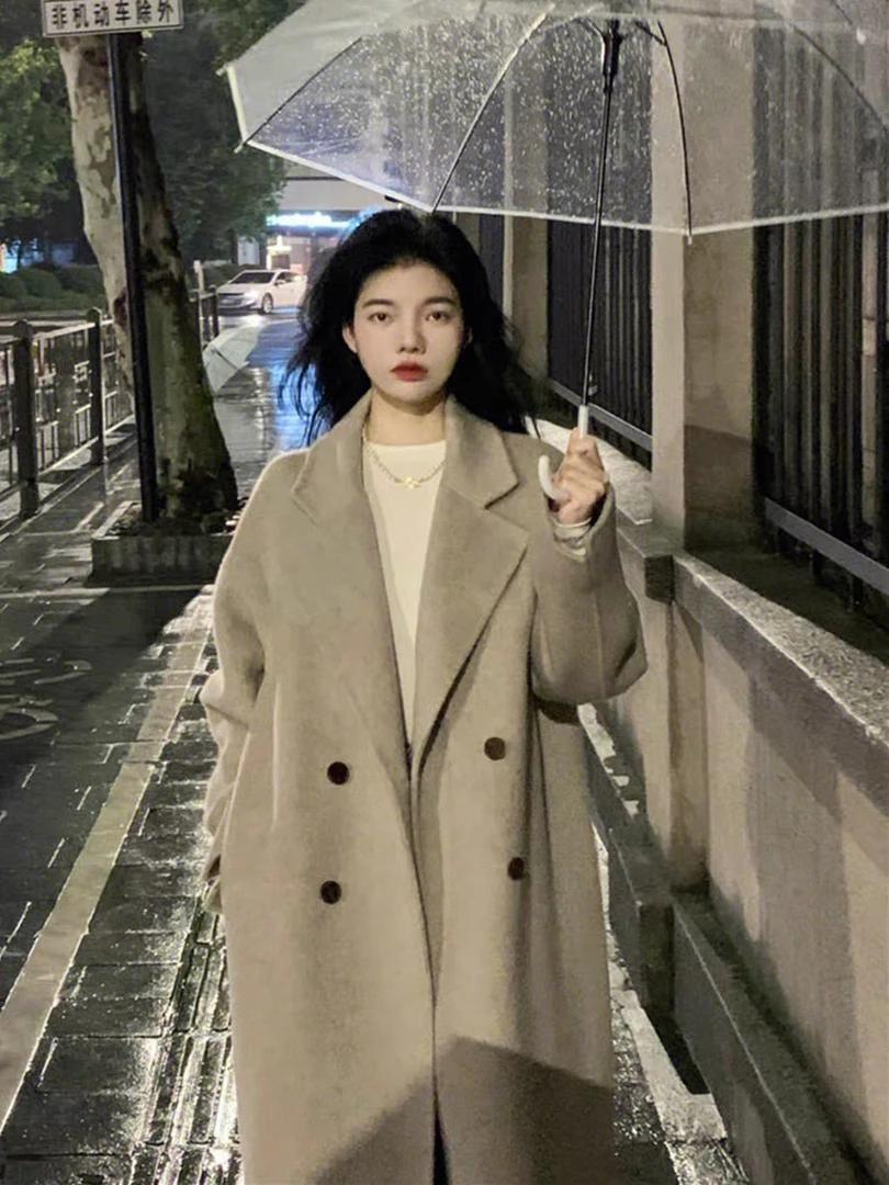 2236 秋冬新款双排扣时尚韩版双面呢大衣气质潮流休闲百搭外套