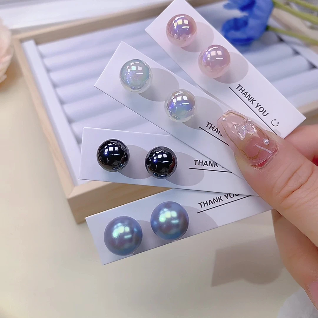 合金仿珍珠耳饰 人鱼姬珠仿珍珠耳钉饰品炫彩小巧精致百搭高亮