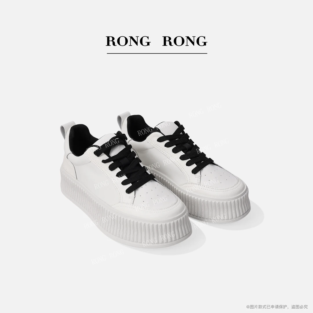 溶溶RONGRONG 头层牛皮撞色鞋带舒适百搭运动小白鞋C105