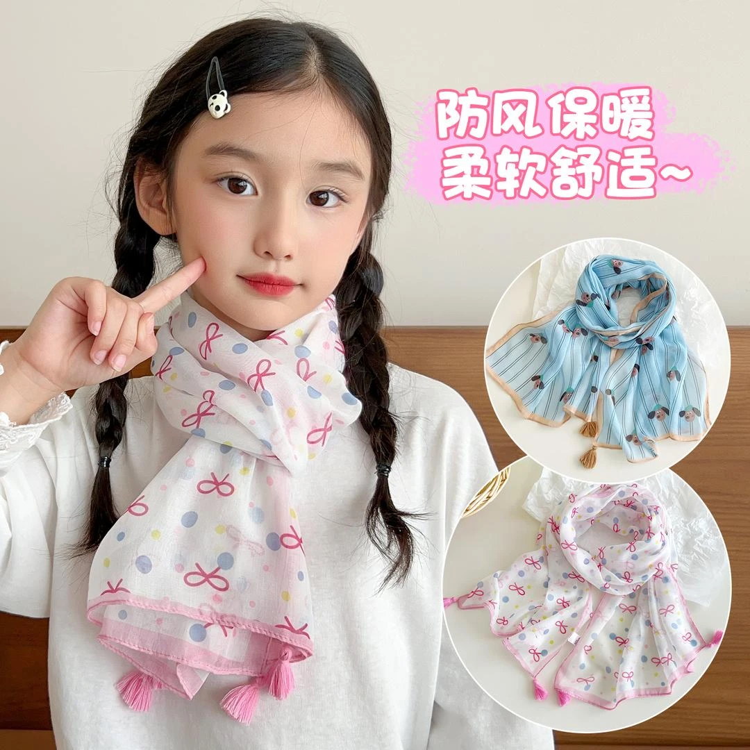 儿童新款琥珀流光风围巾2025不起球女秋薄款女孩婴童百搭防风丝巾