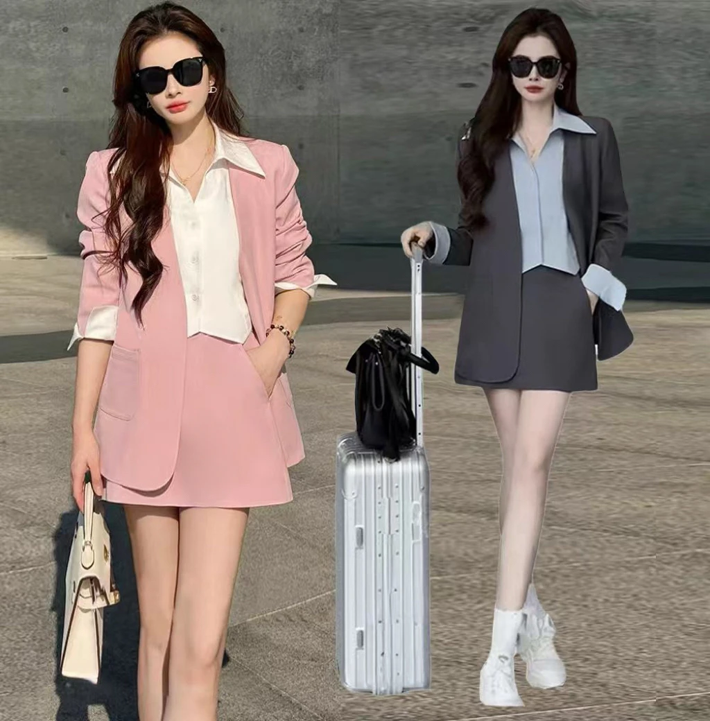 名媛高级感西装套装女2025春季新款气质减龄撞色外套半身裙两件套