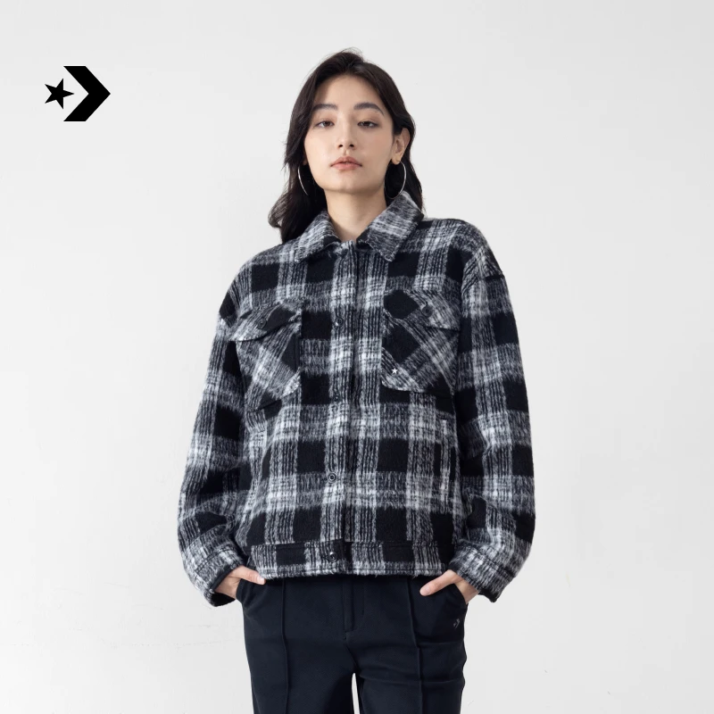 【秋冬新品】匡威女格纹多口袋棉服翻领夹克外套CONVERSE WCJ113