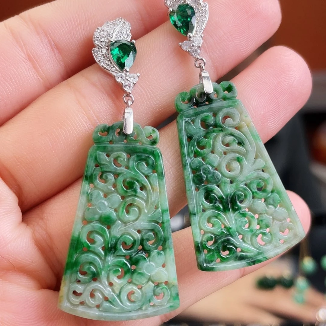 翡翠银S925镶嵌耳饰