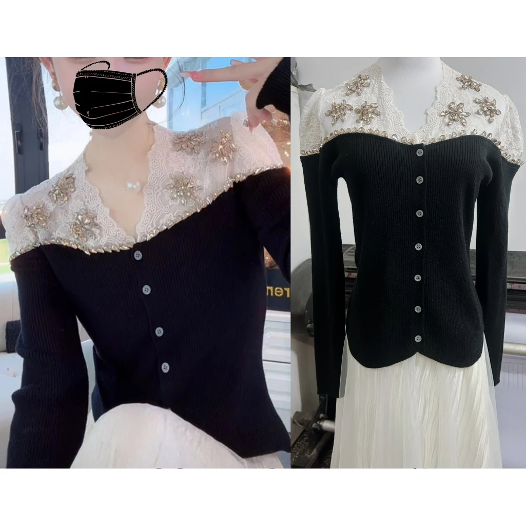 薇恩COCO毛衣镂空针织时尚新款简约长袖开衫扣上衣S5459