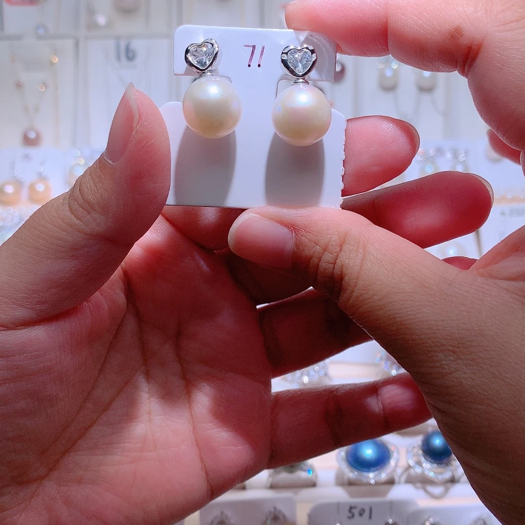耳饰淡水珍珠银S925镶嵌CC12.2mm