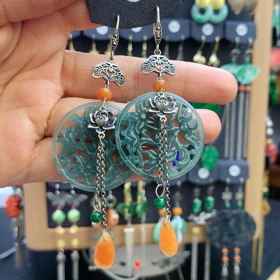 【闪购商品】翡翠耳饰银S925镶嵌金**?